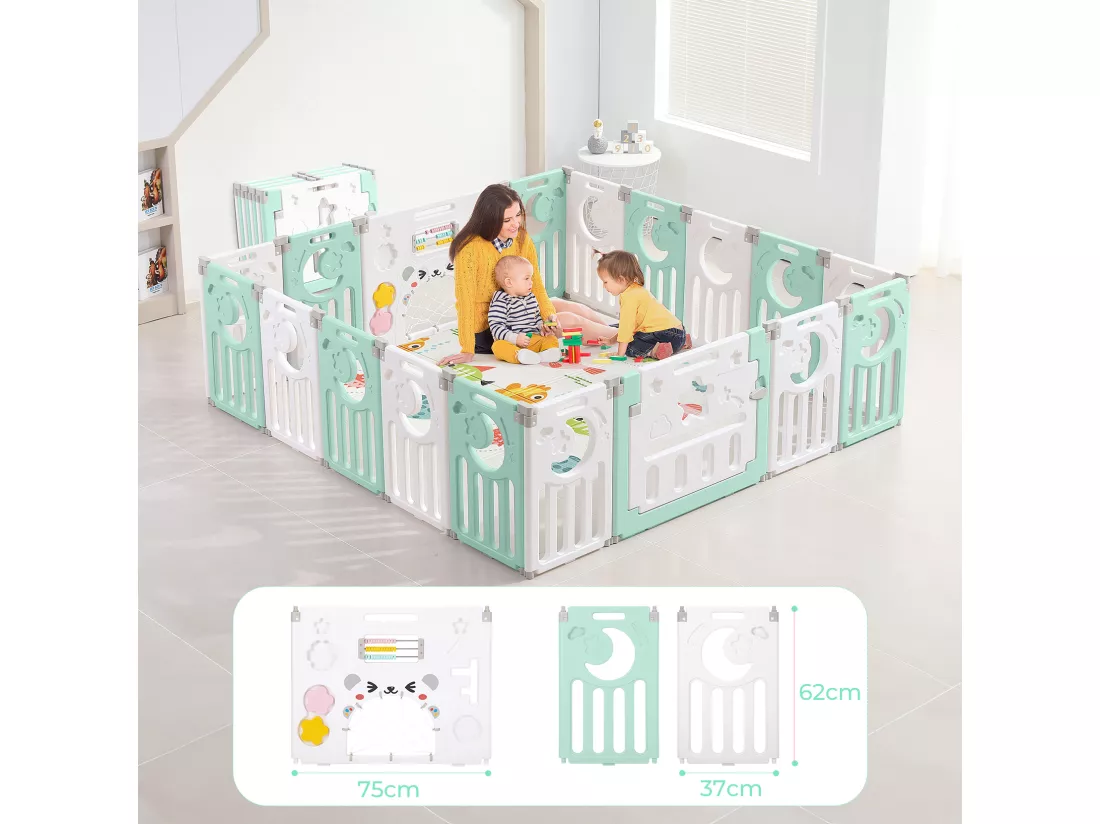 Parc Bébé 16+2 Panneaux,Barrière de Sécurité Portail Parc XXL,Grille de Protection en Plastiqu Ecologiques avec Porte,190x190cm-Vert