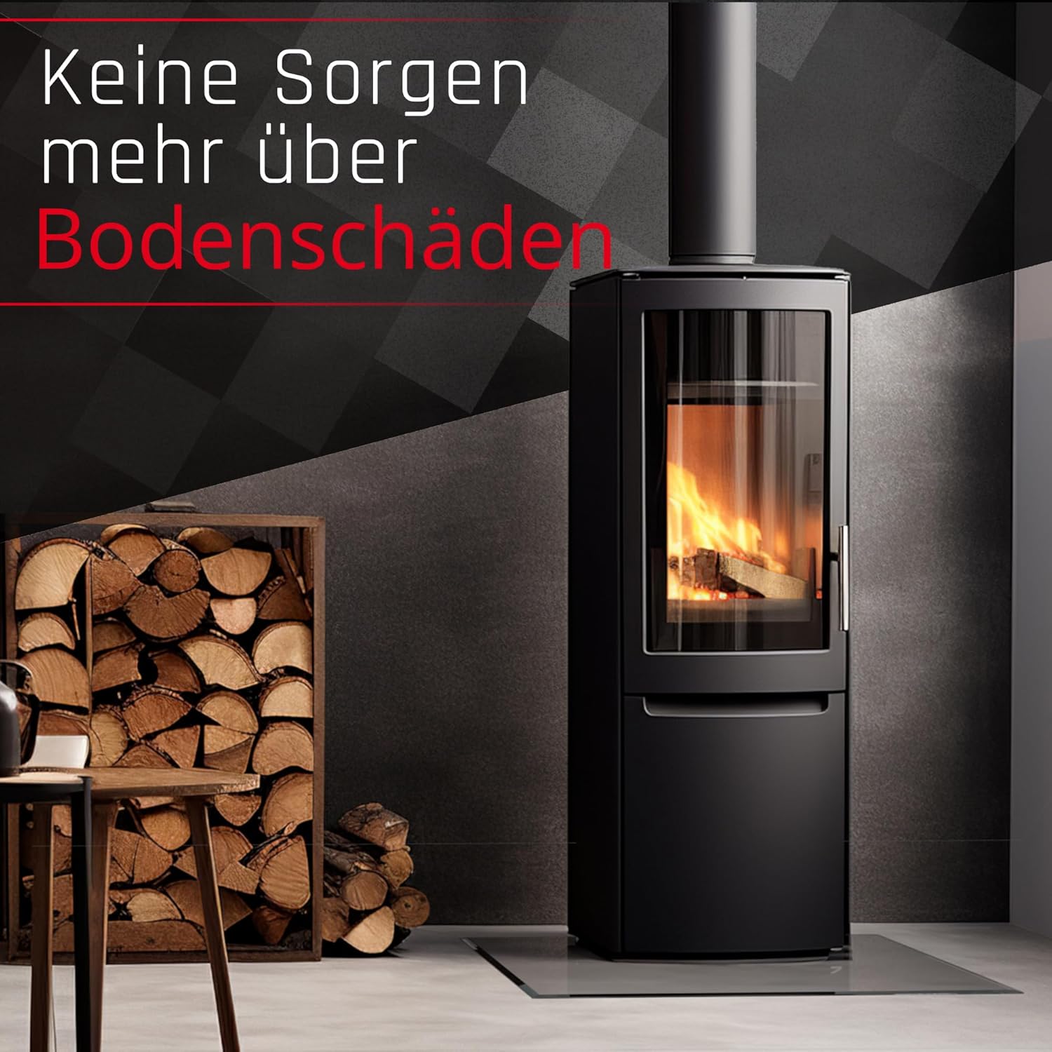 BIJON Funkenschutz-Platte mit Facettenschliff, Glasplatte Kaminofen, Kaminschutz mit ESG Sicherheitsglas, Kamin Glasplatte, Rechteck 120 x 100 cm, 8mm