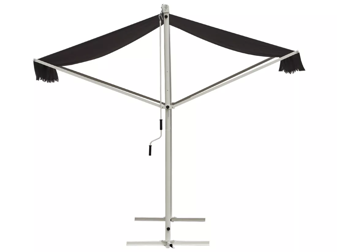 Store double pente manuel rétractable inclinaison réglable acier époxy blanc polyester imperméabilisé anti-UV gris dim. 4,50L x 3,40l x 2,55H m