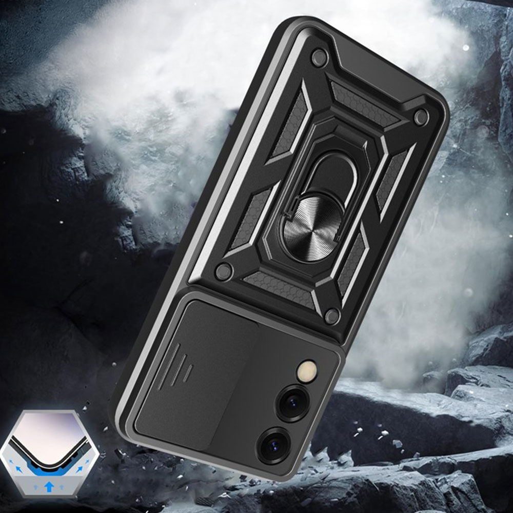 Samsung Galaxy S25 Edge Hybrid Outdoor Hardcase Hülle mit Cam-Slider   Magnetischer Kickstand - Schwarz