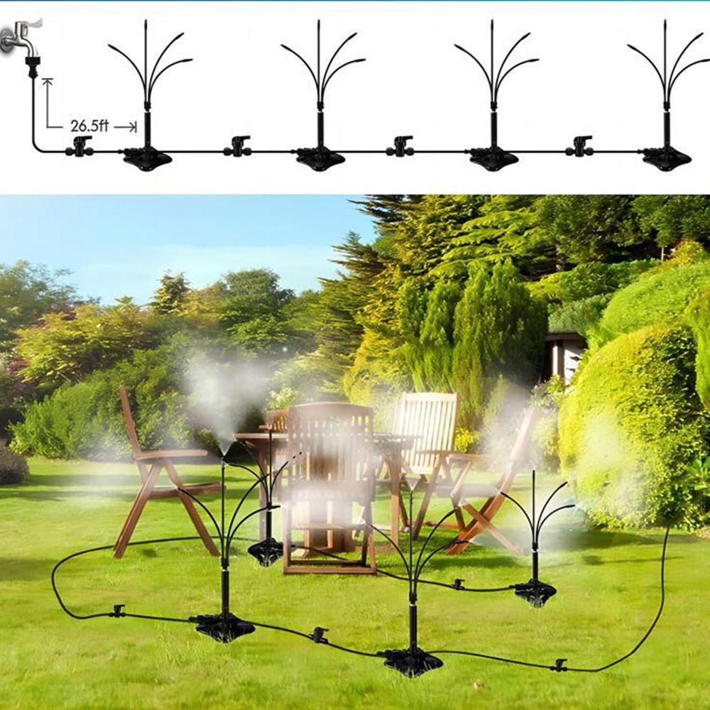 (80x25cm) Stehender Sprühnebel Wasser Zerstäuber Garten Nebelsystem Ständer zur Pflanzen Bewässerung / Hitze Abkühlung - Schwarz