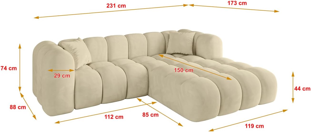 ALTDECOR Ecksofa in L-Form Corner Sofa Bett Eckcouch Couch Wohnlandschaft Cauchsofa Olea-L1-231x173x74 cm Beige