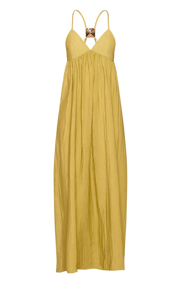 Chartreuse Robe Maxi Fluide Tissée Dos Nu Avec Détail De Finition