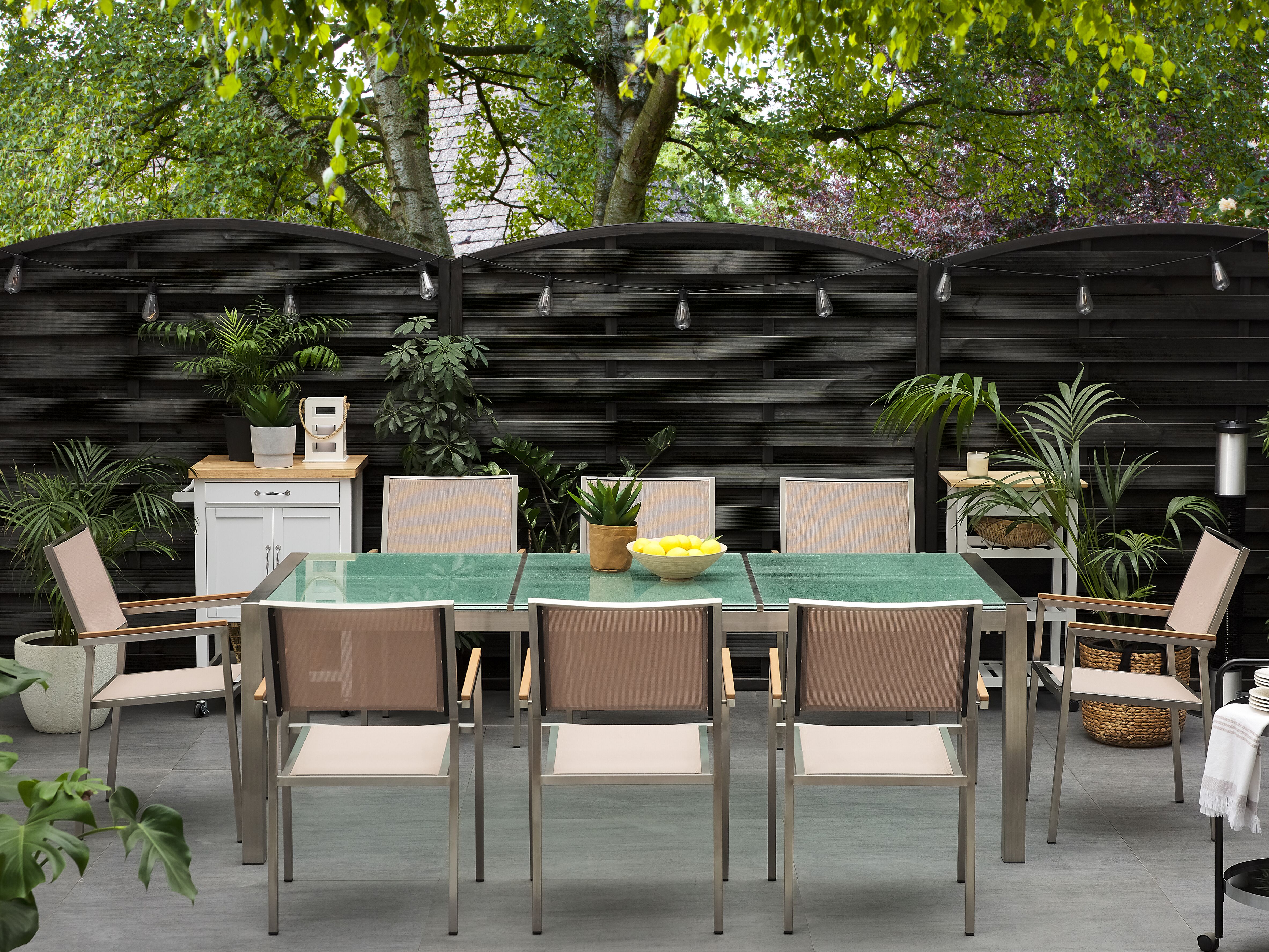 Tuinset 8-zits GROSSETO Gebarsten glas Transparant/beige