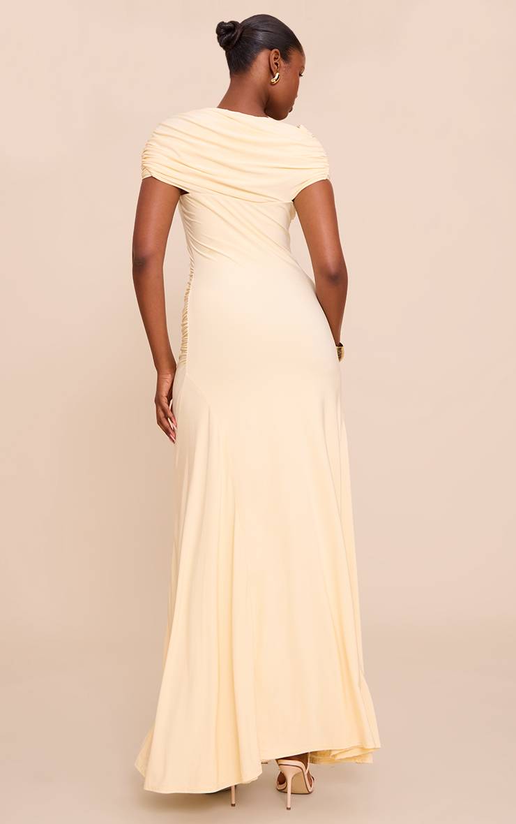 Citron Robe Longue Asymétrique Froncée En Tissu Slinky Double Épaisseur