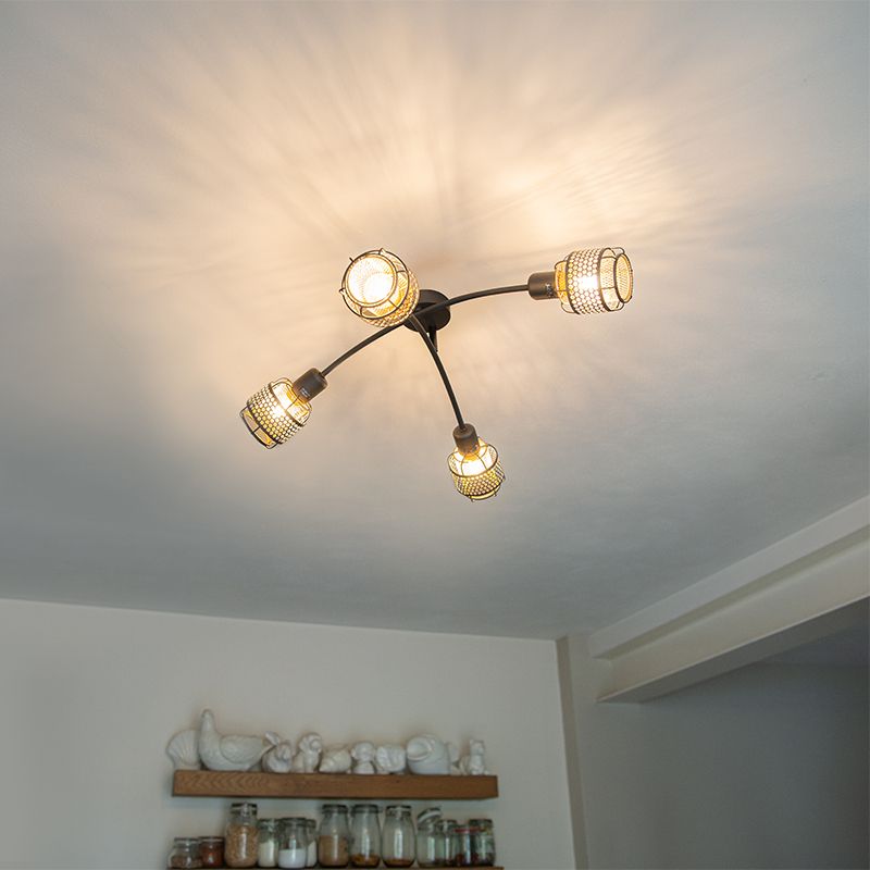 Design plafondlamp zwart met goud 4-lichts - Noud
