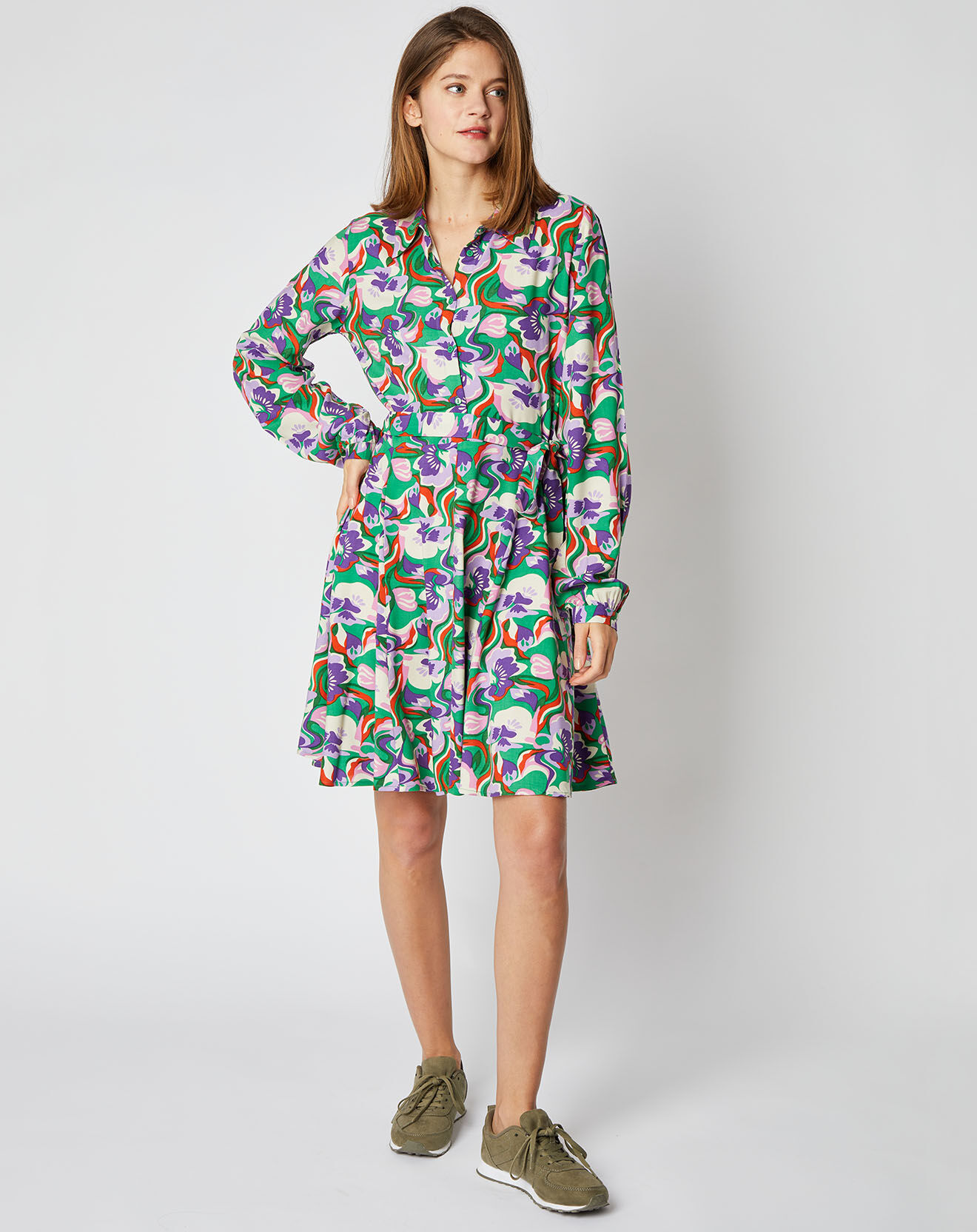An'ge Robe chemise courte Thelma à motifs vert/multicolore