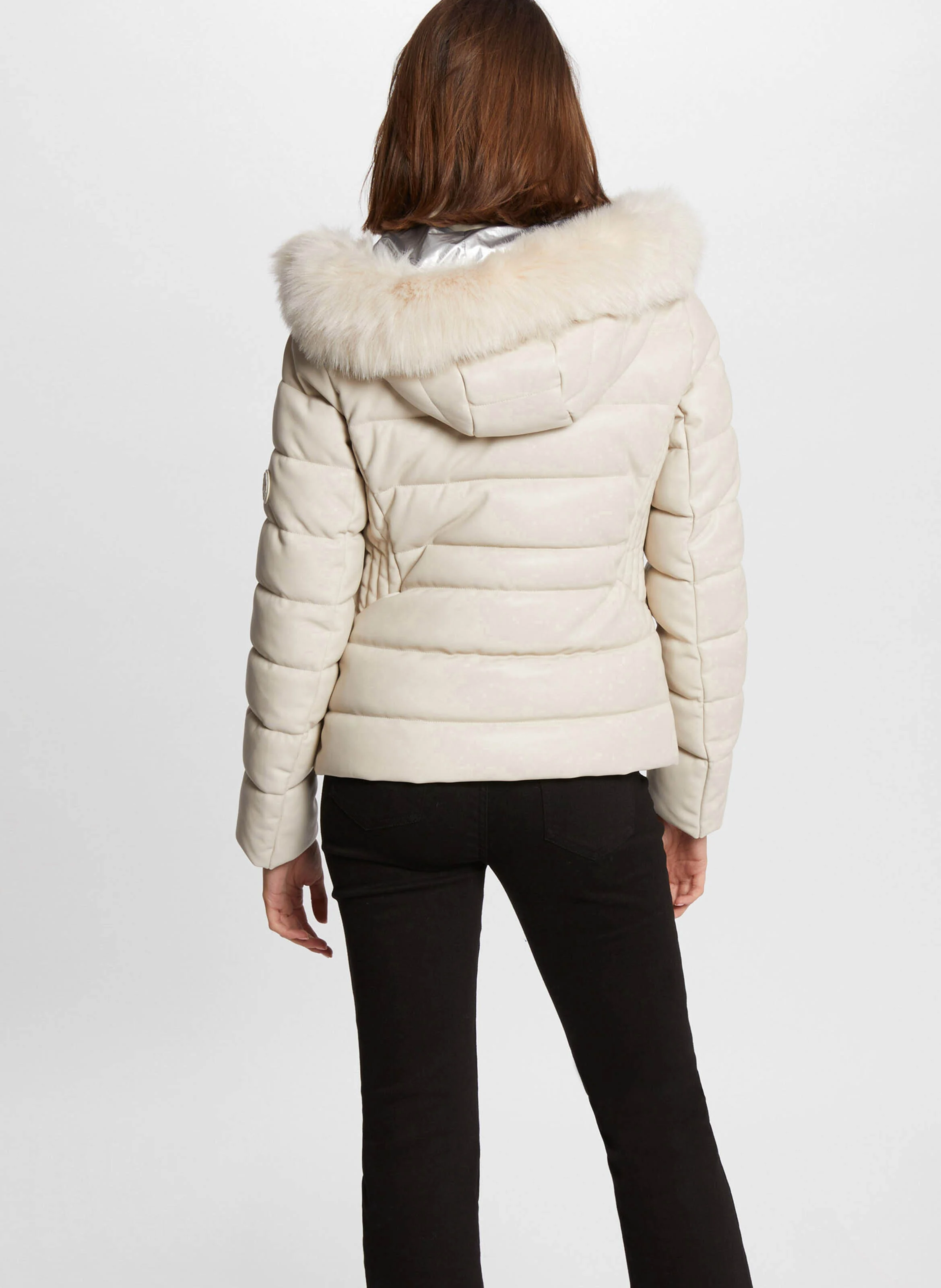 GAMINA - Doudoune effet cuir à capuche| Beige