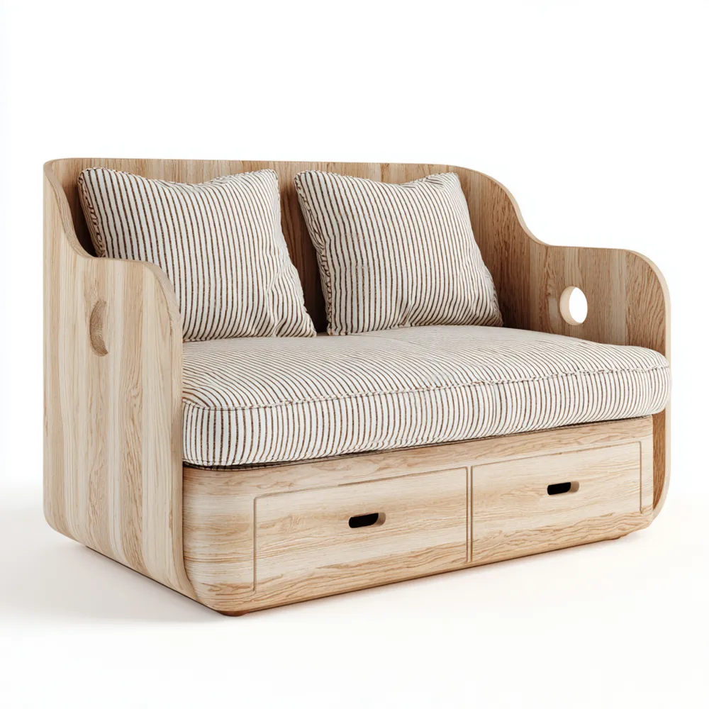 2-Sitzer-Sofa 150x80x90 cm Holzrahmen mit Polsterung – Beige/Natur – Skandinavisches Design mit Stauraum