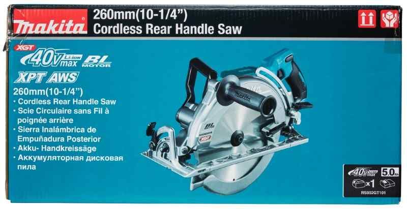 Makita RS002GT101 40 V Max Cirkelzaag 260 mm 5,0 ah accu (1 st), snellader, in doos