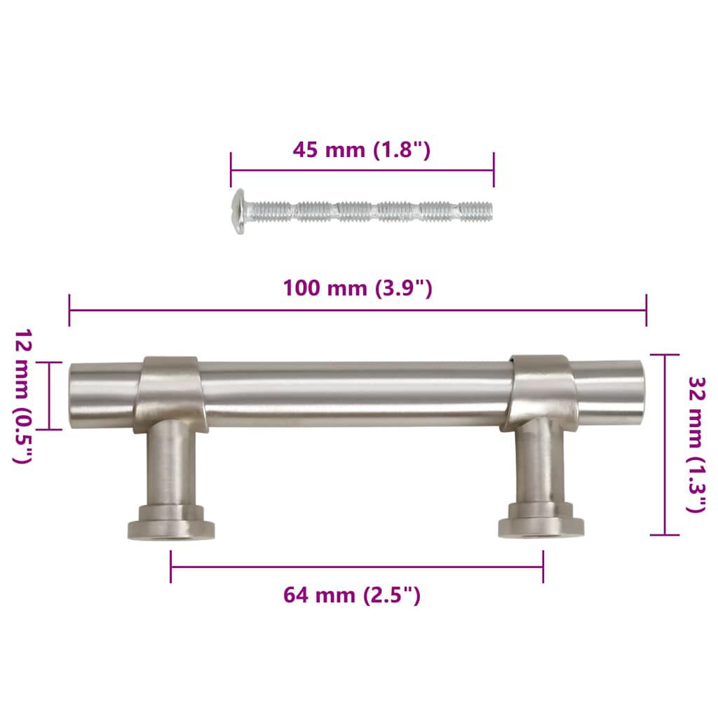 vidaXL Kastgrepen 10 stuks zilver 64 mm roestvrij staal