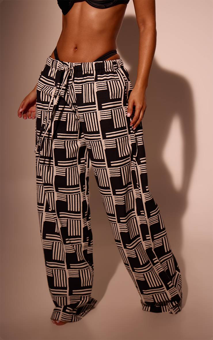 Monochrome Pantalon À Rayures En Mélange Coton Lin Avec Taille À Cordon
