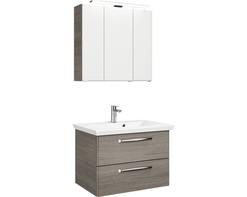 Pelipal Kumba badkamermeubelset, BxHxD 80 x 200 x 51 cm, grafiet getextureerde fronten (horizontaal patroon), met witte gegoten minerale wastafel, 99.77022619