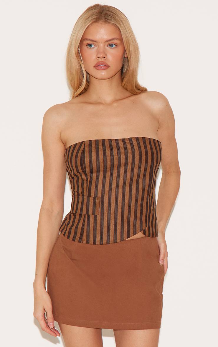 Marron Bandeau Rayé En Velours Côtelé