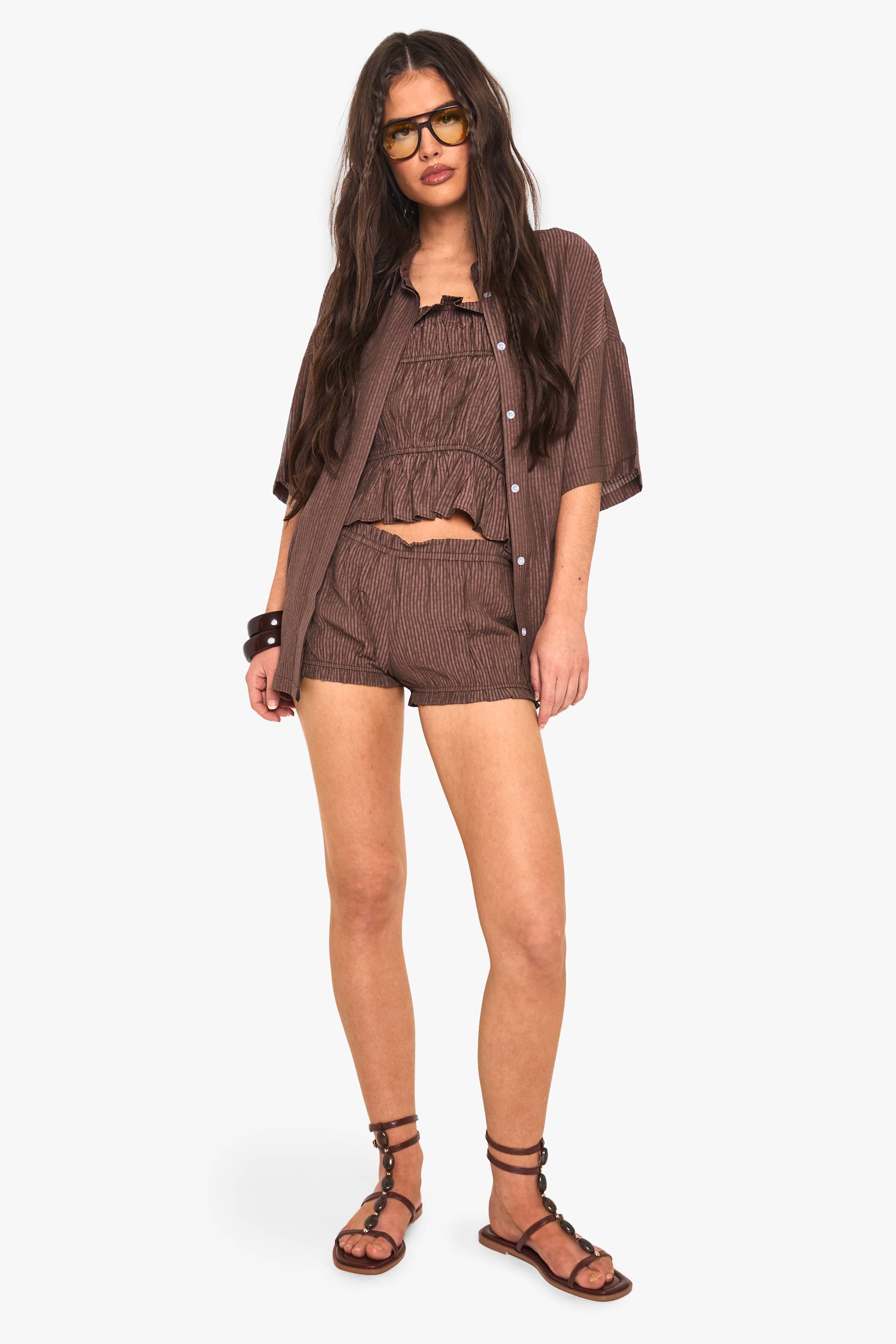 boohoo Chemise à manches courtes rayée texturée