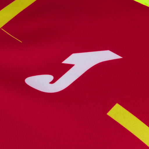 Camiseta Joma Tiger III de manga curta, vermelha e amarela.