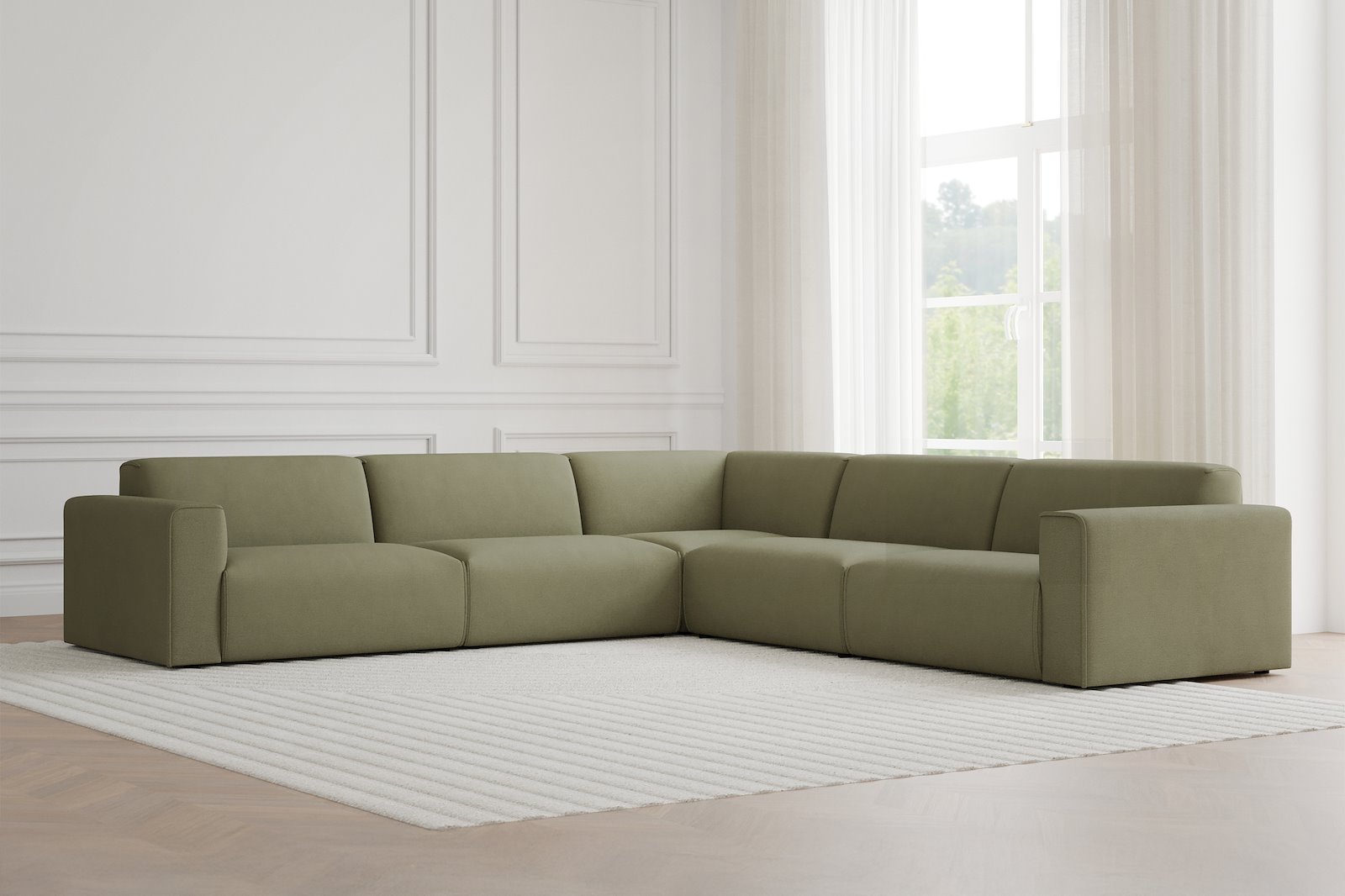 Monaco Lux hjørnesofa 33 hjørnesofa. Tekstil Brego 77 Green med sorte ben. Lux komfort.