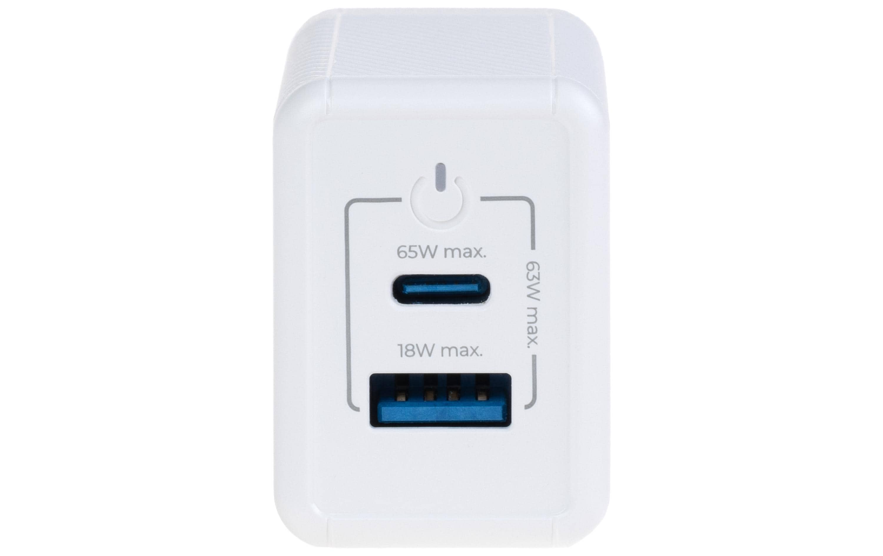 USB-Wandladegerät Dual QC4+ 65 W GaN WeissLadeadapter mit einem USB-C- und einem USB-A-Port