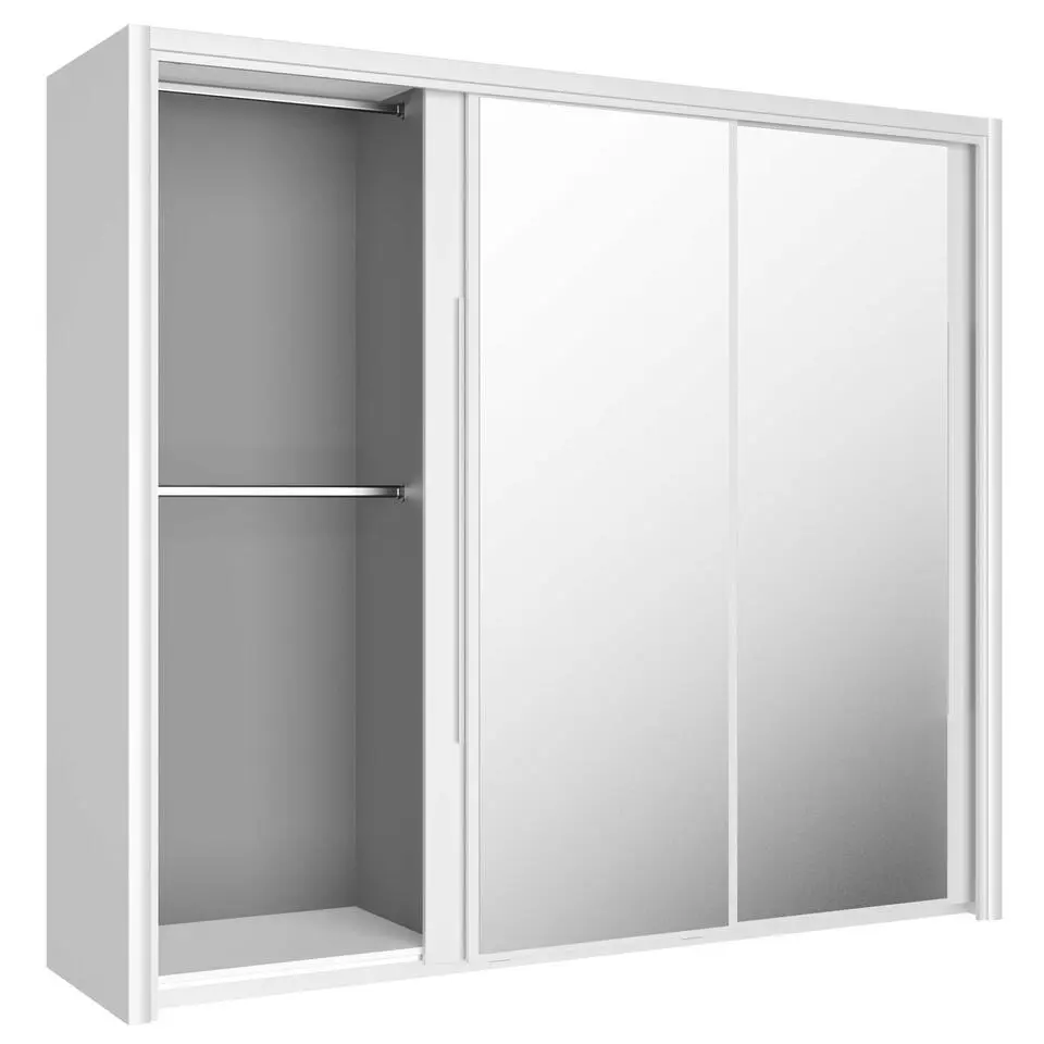 Kledingkast Cody 231cm met 3 schuifdeuren & spiegel - wit