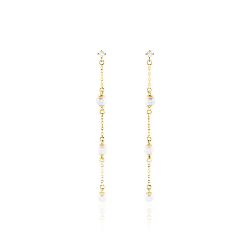 Boucles D'oreilles Pendantes Nanuk Or Jaune Oxyde Et Perle De Culture