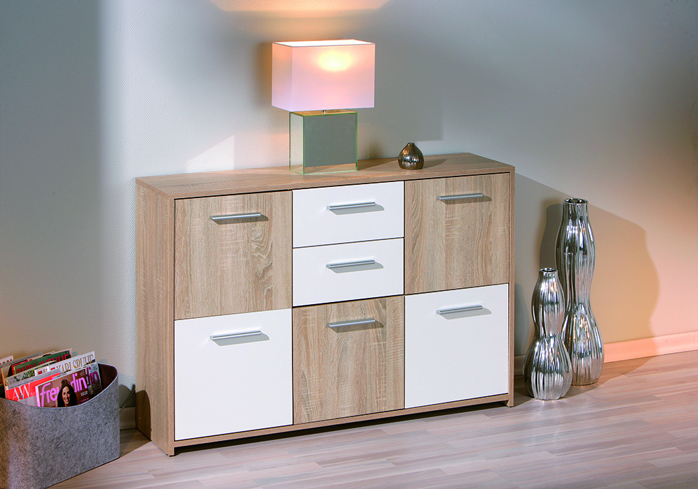 Kommode ELVEZIA - Sonoma Eiche - weiß - 115 cm breit