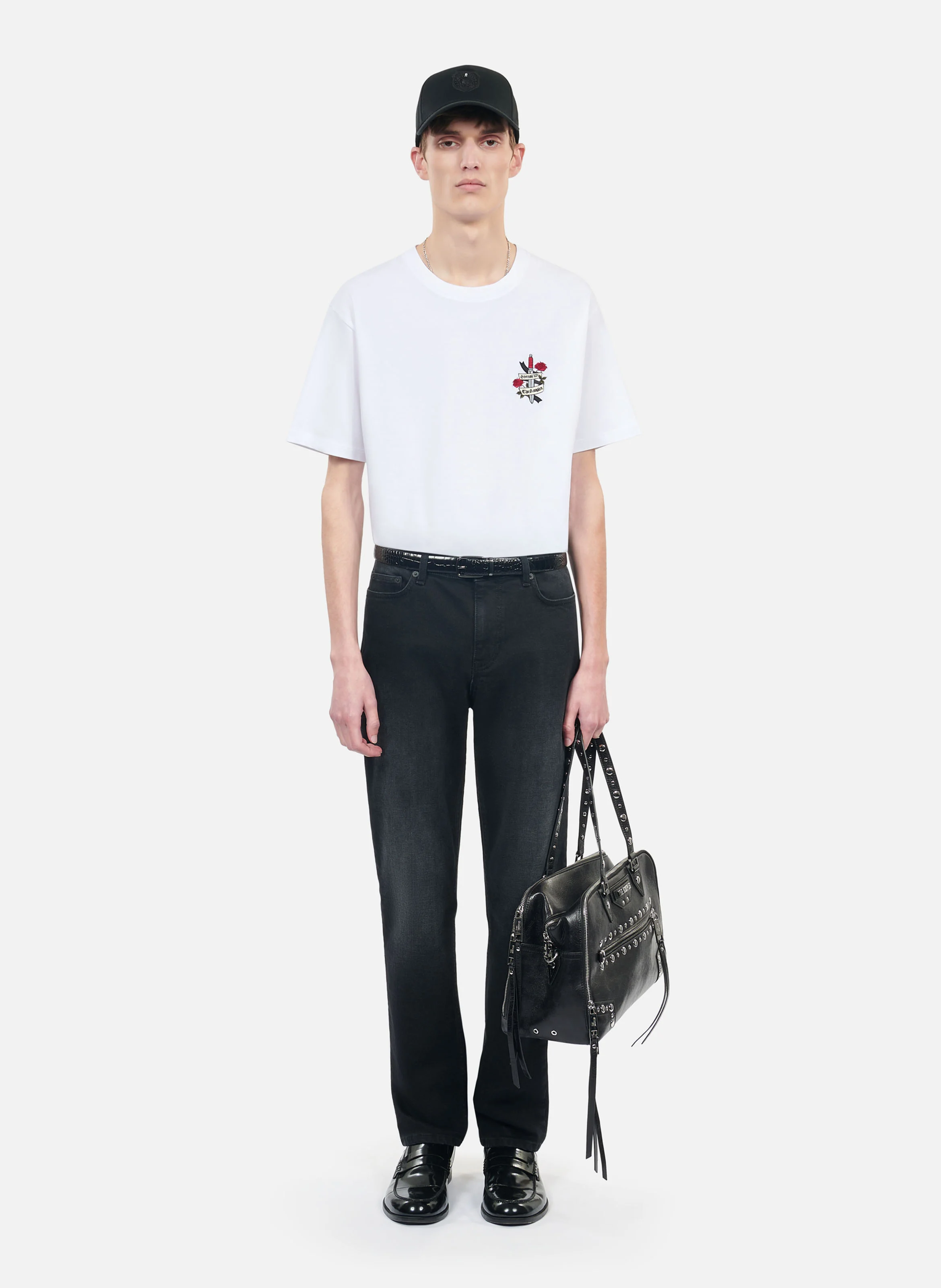 Tee-shirt droit brodé en coton | Blanc