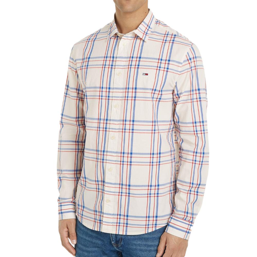 Tommy Hilfiger Chemise Manches Longues Écru Homme Tommy Hilfiger Poplin Check