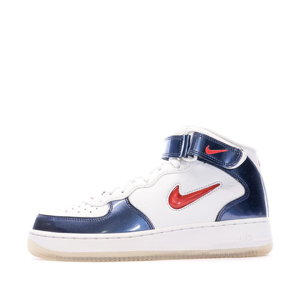 Nike Baskets Blanches/Bleu Mixte Nike Air Force 1 Mid