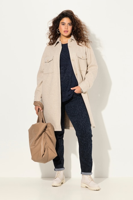 Long-Hemdjacke, Hemdkragen, Brusttaschen, Langarm
