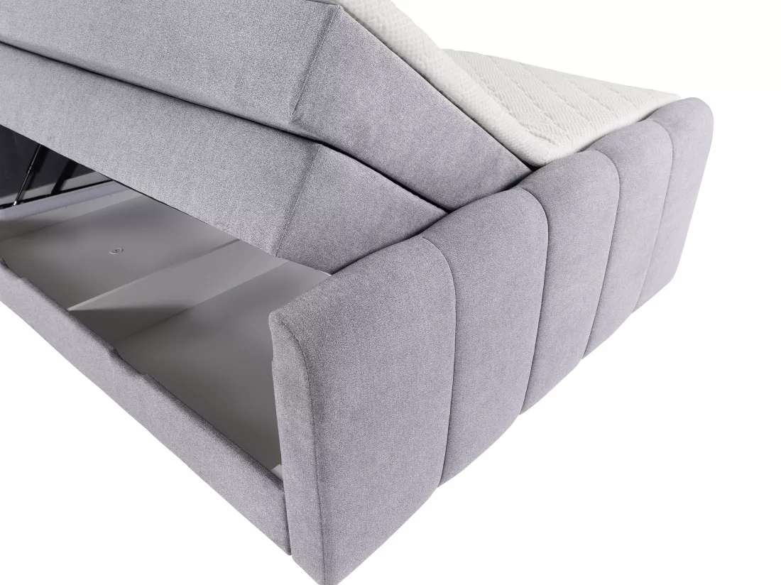 Ensemble complet boxspring tête de lit capitonnée + sommiers coffre + matelas + surmatelas - 160 x 200 cm - Tissu - Gris clair - VERONE II de PALACIO