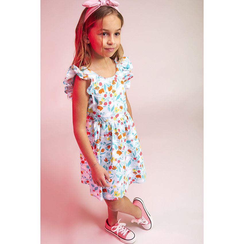 Robe patineuse manches courtes avec dos plongeant pour fille - Bleu