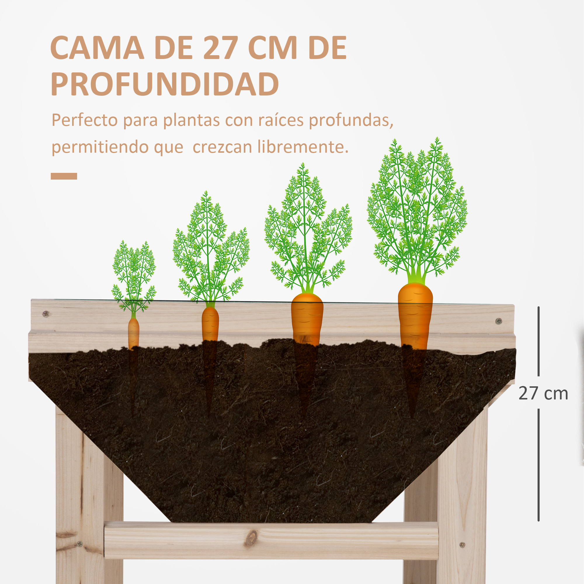 Mesa de cultivo elevada de madeira Outsunny para jardim urbano, 108,5 x 60 x 80 cm, com tecido não tecido e 3 orifícios de drenagem, ideal para jardins, terraços e áreas externas. Suporta até 50 kg. Cor natural.