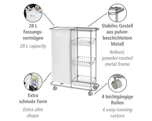 Wenko Slim chromen opvangwagen met uitneembare tas