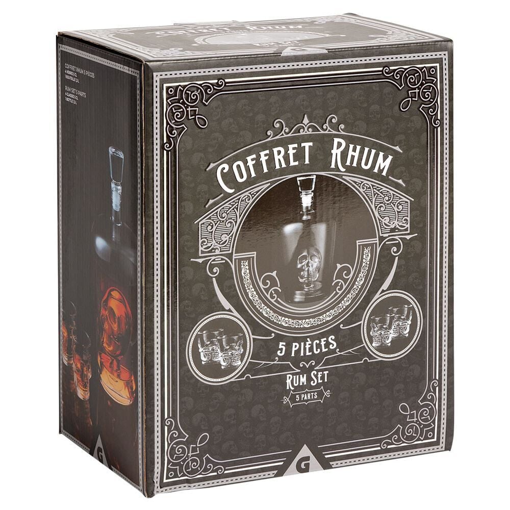 Coffret rhum carafe et verre x4 design tête de mort