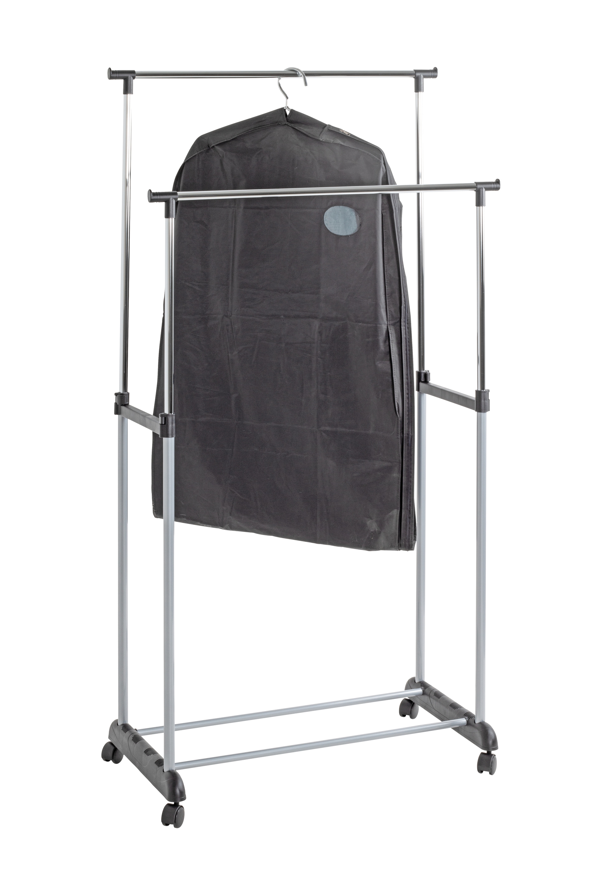 Rollgarderobe Sama Chromfarbig/Schwarz 80 x 96-165 x 42 cm
