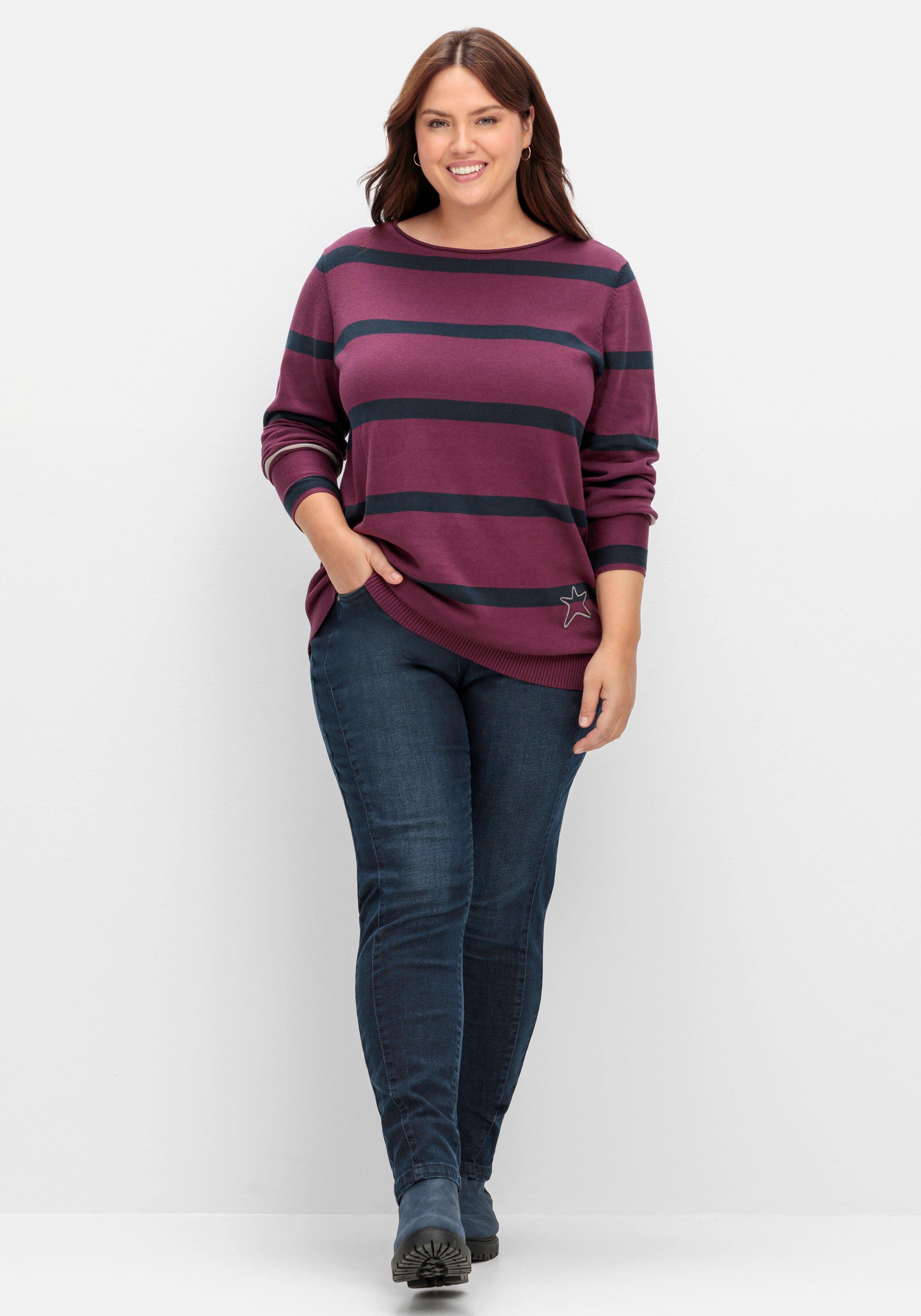 Schmale Jeans mit gestreiftem Gummibund