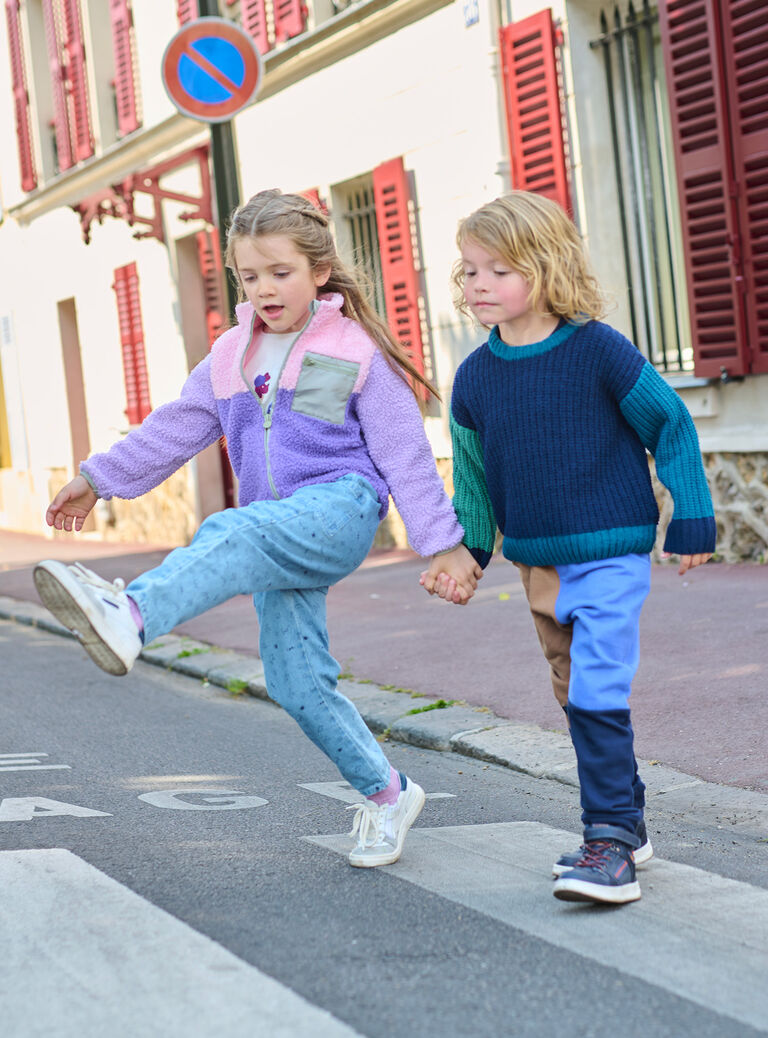 Veste colorblock violet, rose et vert en sherpa fille