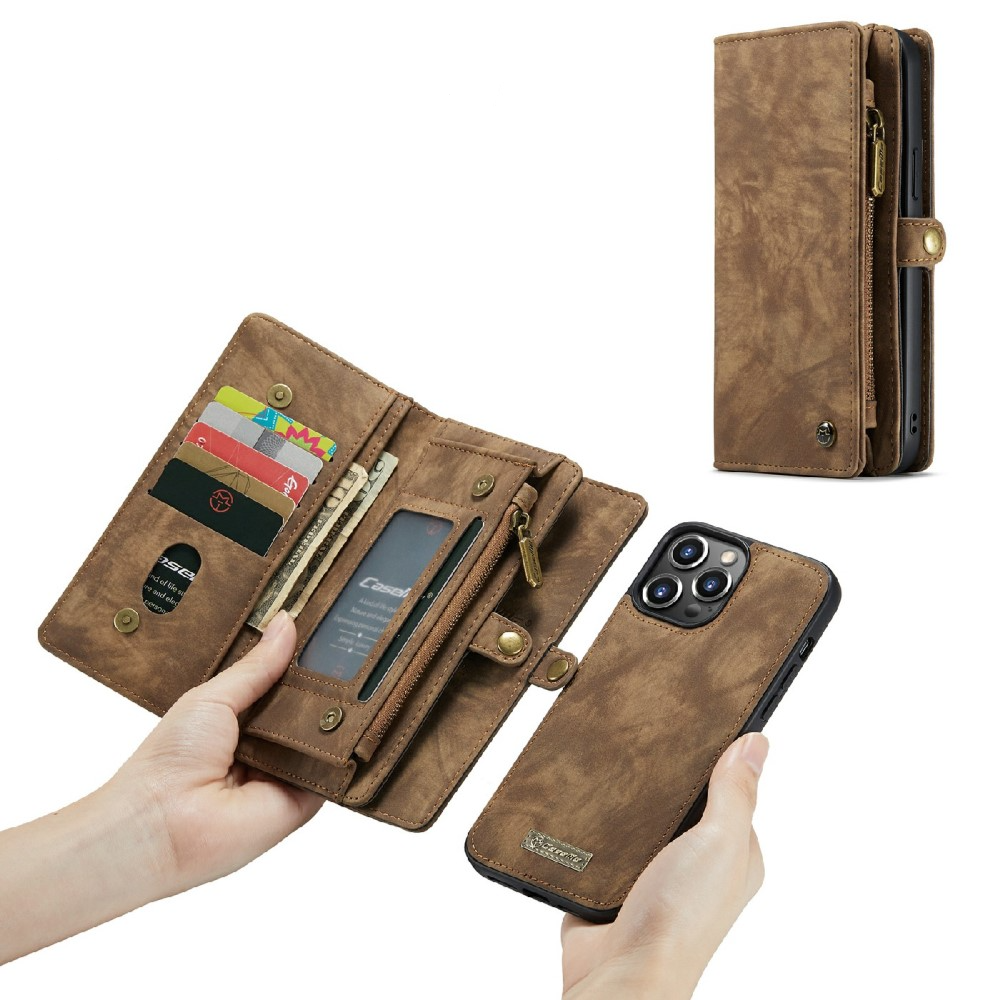 iPhone 13 Pro 2in1 Leder Tasche   Magnet Hardcase Karten Etui - Braun