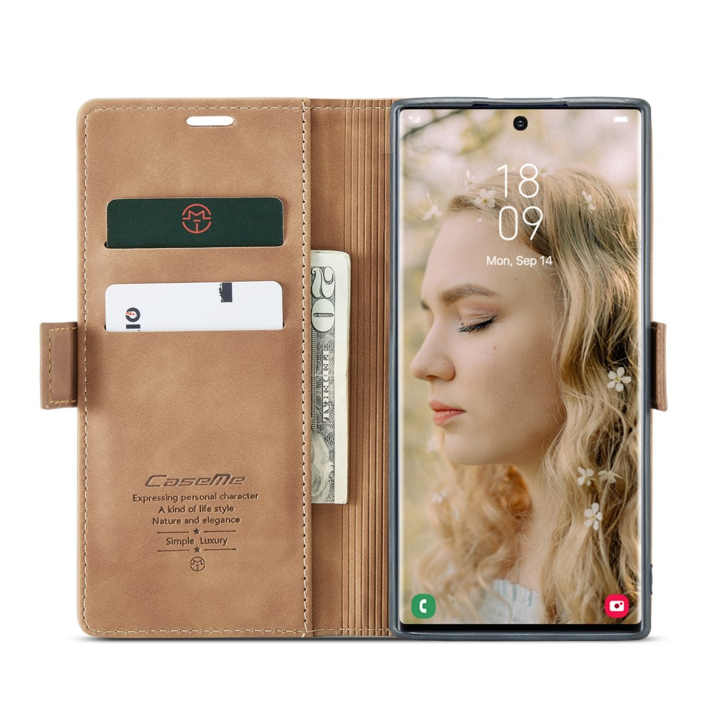 Samsung Galaxy S23 Ultra 5G Leder Tasche Flip Wallet Etui mit Kartenfächern - Hellbraun