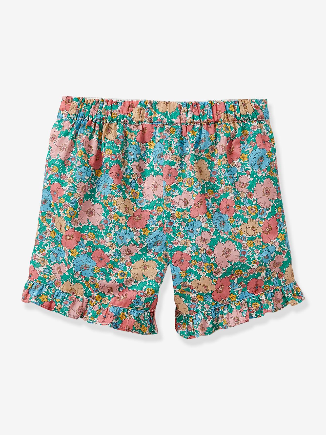 Shorts Liberty Meadow Song para meninas, estampa verde médio, da CYRILLUS.