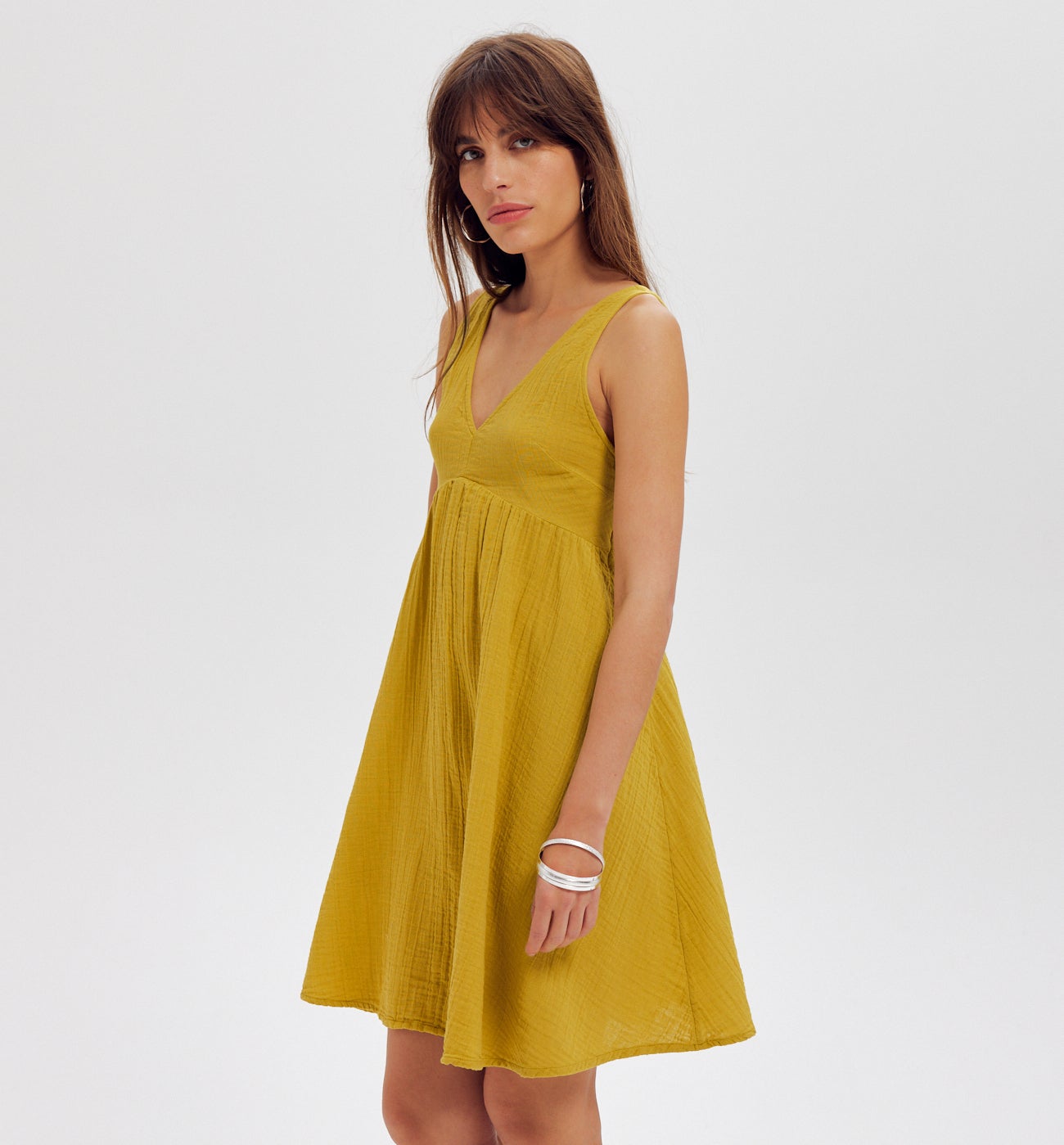 Robe dos nu en gaze de coton - Vert anis