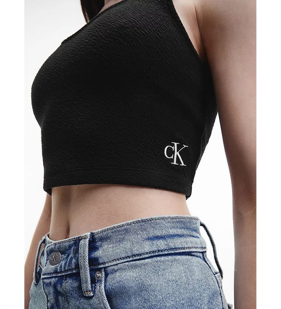 Top Calvin Klein Jeans Slub Rib Bralette preto