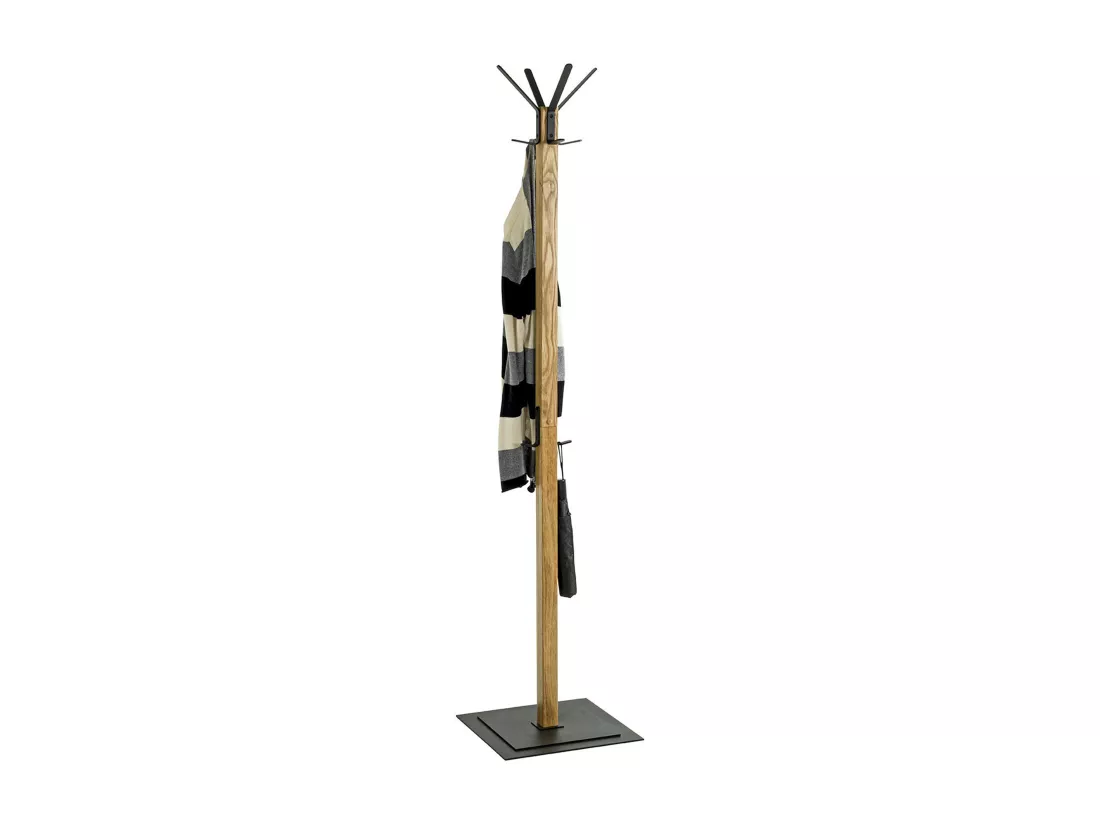 Portemanteau en bois massif coloris chêne et métal noir - longueur 40 x profondeur 40 x hauteur 180 cm