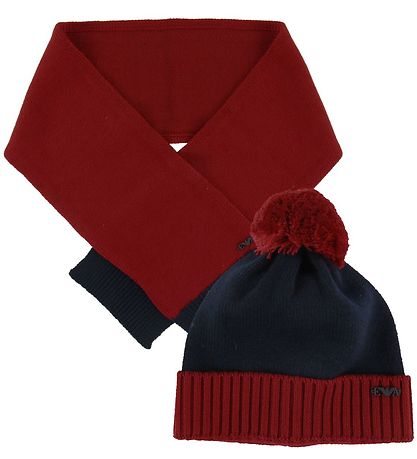 Emporio Armani Gave?ske - Strikhue/T?rkl?de - Uld - R?d/Navy
