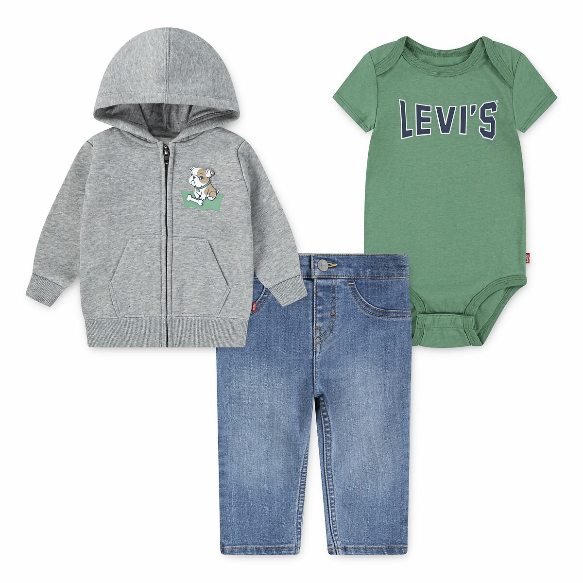 LEVI'S KIDS<br>Conjunto de 3 peças (body + moletom com zíper + calça jeans)