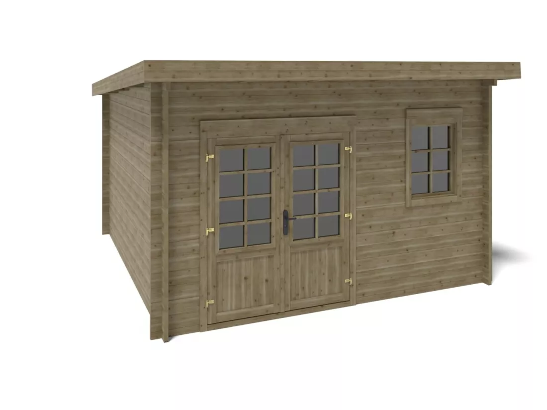 Abri de jardin en bois - 12m2 - 4x3m - Traité - Ep. 40mm - Couleur: vert - DOM717 - ALTANKA