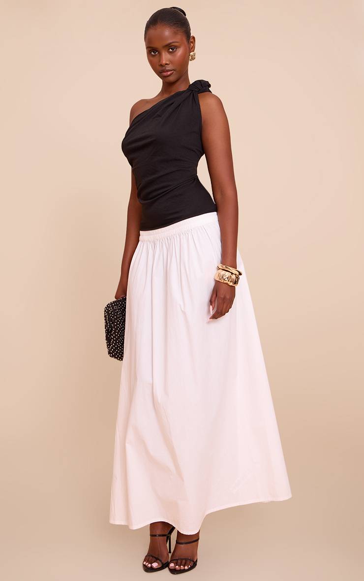 Noir Top Fluide Tissé Asymétrique À Détail Nœud Sur L'épaule