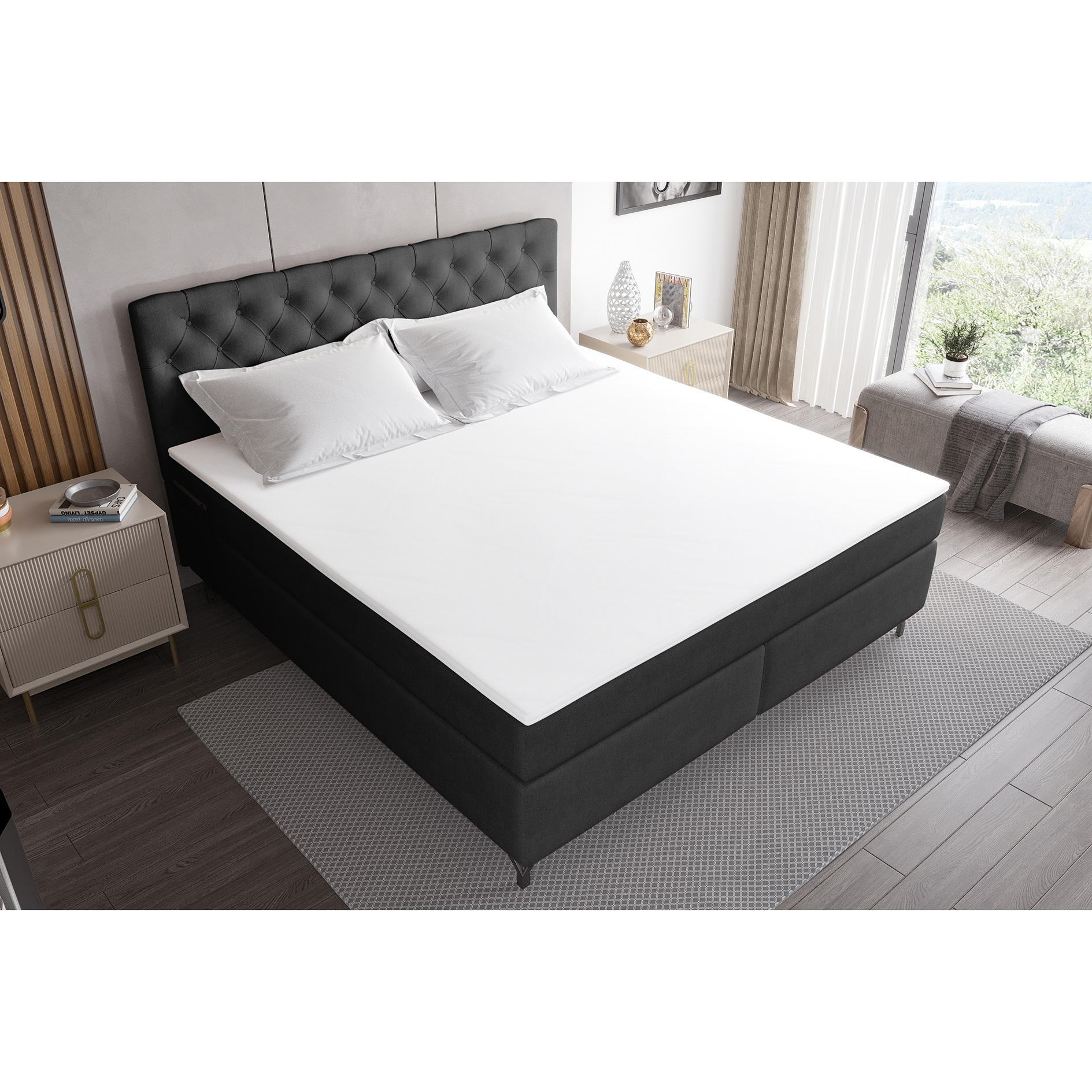 Boxspringbett - grau - inklusive Topper - 180x200 cm
