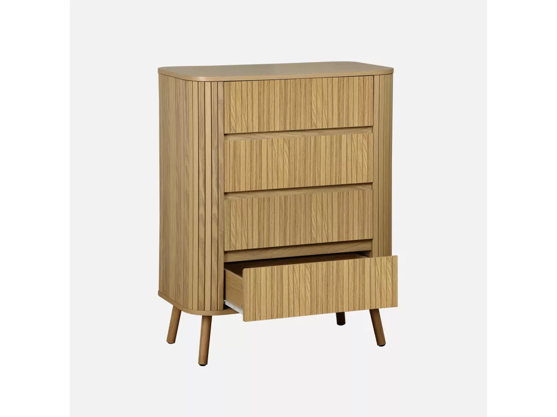 Commode 4 tiroirs. décor strié naturel. L 80x P 45 H 100cm