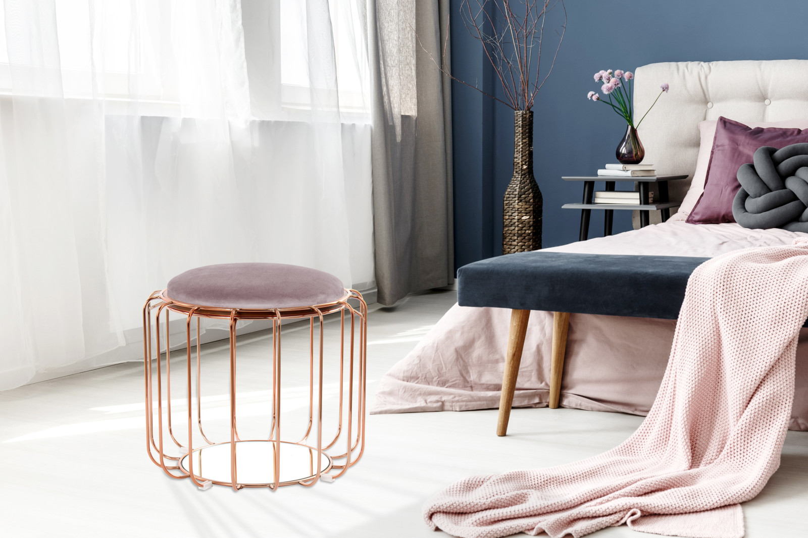 Tisch-Hocker COMFORTABLE - dunkelviolett-rose - Metall